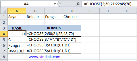 CONTOH PENGGUNAAN FUNGSI CHOOSE PADA EXCEL