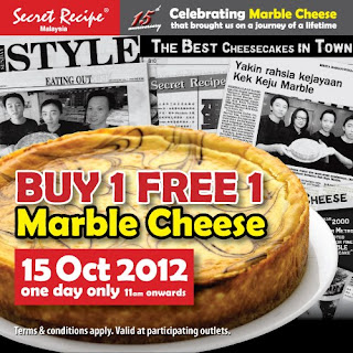 Secret Recipe Restaurant: Buy 1 FREE 1 Marble Cheese Cake