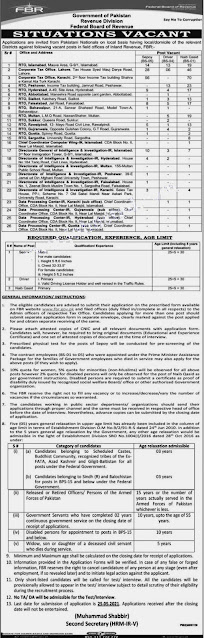 FBR Jobs 2021 Application Form Latest Advertisement