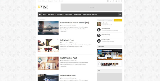 Dzine Blogger Template.  Free Responsive Magazine Template