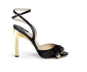 Paul Andrew black and gold feathered peeptoe heels