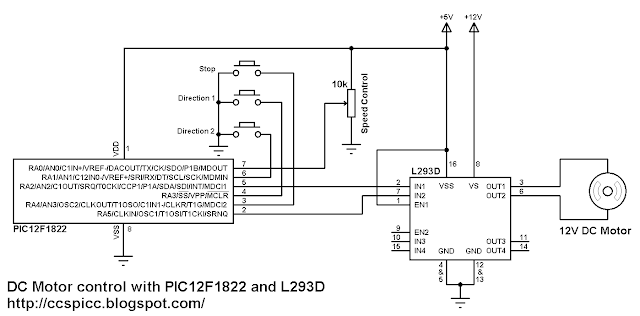 DC Motor control circuit using PIC12F1822 and L293D