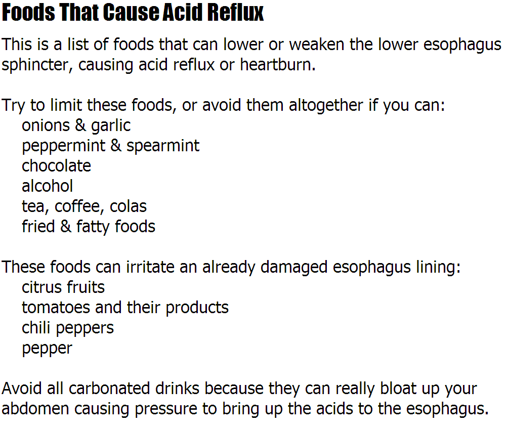 Useful Foods to avoid for heartburn acid reflux ~ Burn Lose