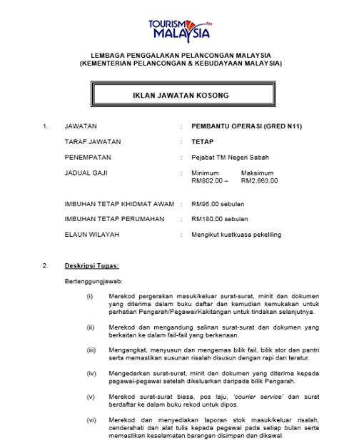 Jawatan Kosong di Tourism Malaysia ­ 22 Mei 2015 - Jawatan 