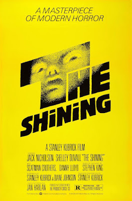 Movie poster for Stanley Kubrick's The Shining (1980), starring Jack Nicholson, Shelley Duvall, Danny Lloyd, Scatman Crothers, and Joe Turkel