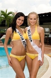 Eliska Buckova, Miss Czech Republic 2008, left, and Alizee Poulicek, Miss Belgium 2008 in bikini/swimsuit pictures images pics photos gallery