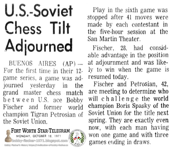 U.S. - Soviet Chess Tilt Adjourned