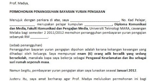 Surat Rayuan Permohonan Kolej Kediaman Uitm - CCContoh