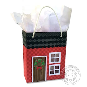 Sunny Studio Stamps: Sweet Treats Holiday Christmas Gift Bag with House Add-on (using Heroic Halftones, Classic Gingham & Amazing Argyle 6x6 Paper)