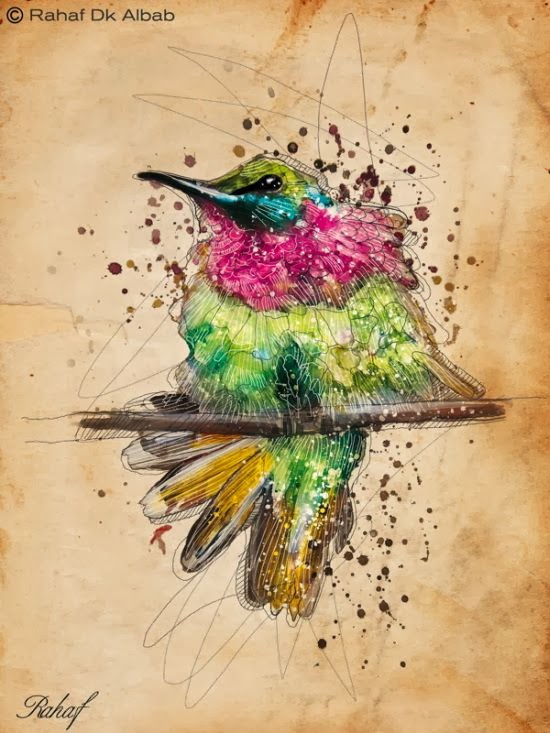 Rahaf Dk Albab ilustrações digitais e pinturas em aquarela mulheres aves