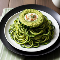 Zucchini Noodles with Pesto: Spiralized zucchini noodles coated in homemade keto-friendly pesto sauce.