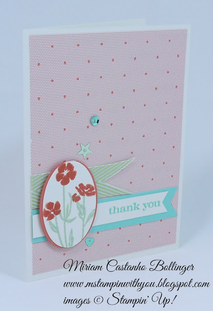 Miriam Castanho Bollinger, #mstampinwithyou, stampin up, demonstrator, dsc, thank you, gold soiree specialty dsp, wild about flowers, banner triple punch, something to believe stamp setsu