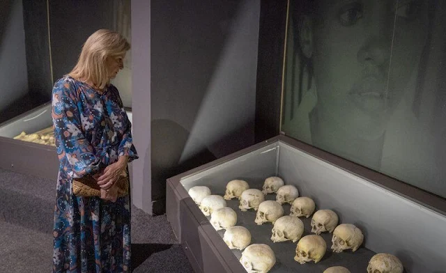 Countess of Wessex wore a Pia gathered tier midi dress by Soler London. The Countess visited the Kigali Genocide Memorial