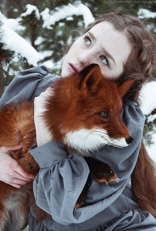 Alexandra Bochkareva fotografia mulheres garotas ruivas raposas fantasia contos fada mulheres modelos animais emoção sensibilidade neve