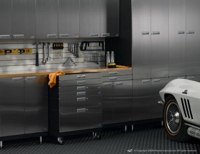 2 door garage ideas Stainless Steel Cabinets Garage | 700 x 540