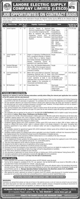 LESCO Jobs 2019 Lahore Electric Supply Company-900+ Positions