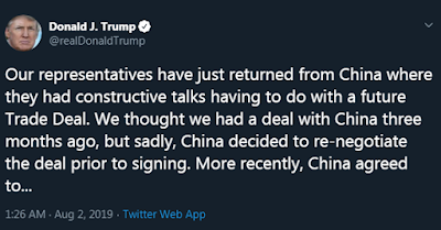 Trump tweets China trade talk