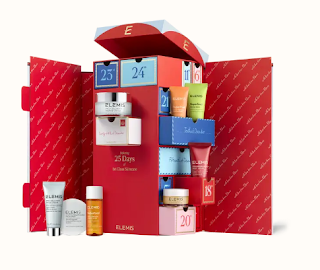 Elemis First-Class Skincare Advent Calendar displayed elegantly, showcasing a variety of skincare treasures waiting to be unveiled, embodying the spirit of festive skincare exploration.