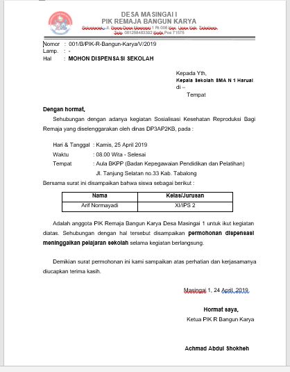 Contoh Surat Dispensasi Sekolah