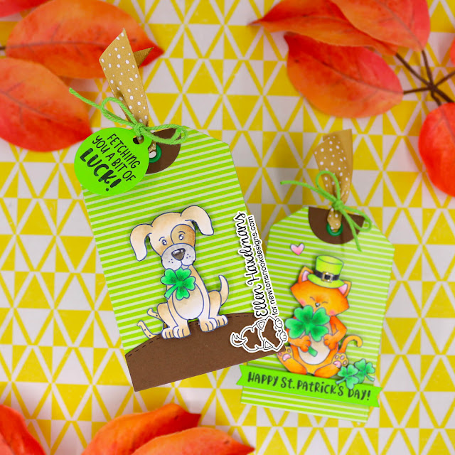 St. Patrick's Day Tags by Ellen Haxelmans | Newton's Lucky Clover Stamp Set, Lucky Dog Stamp Set and Tags Times Two Die Set by Newton's Nook Designs