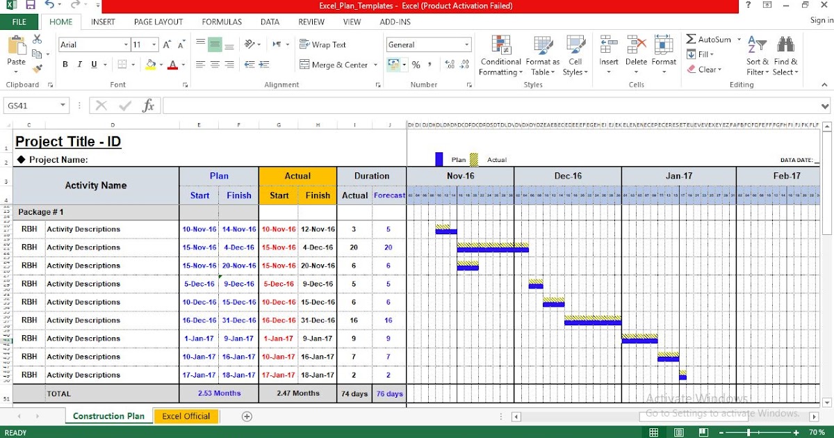 Project Template Plan Download Excel