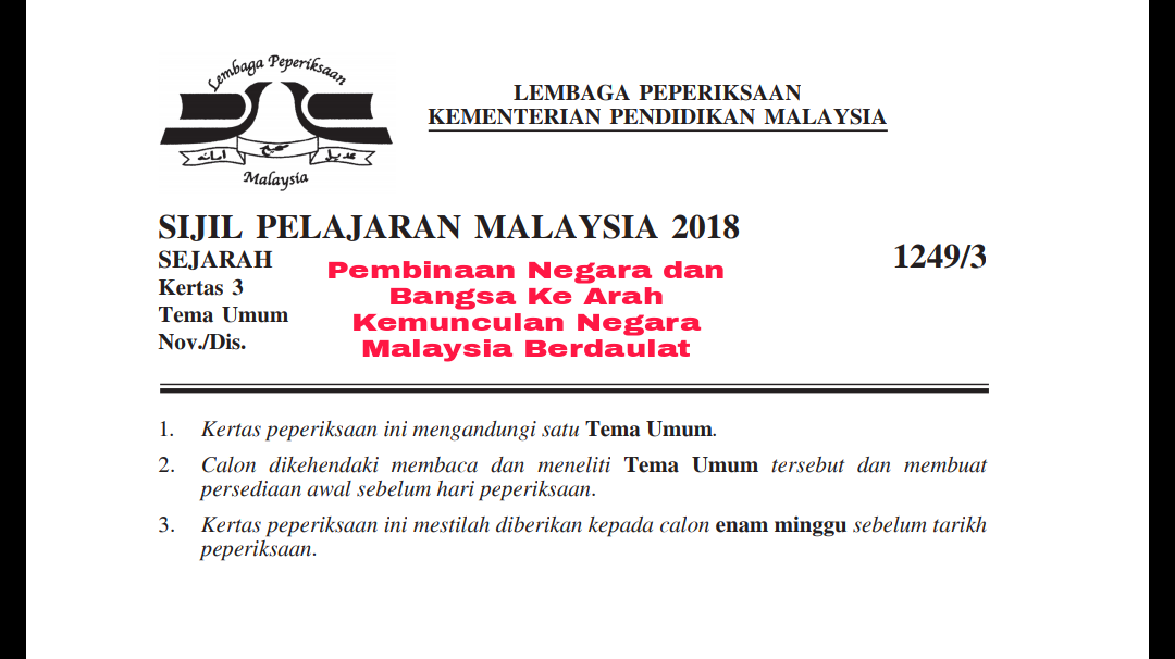 Contoh Soalan Peperiksaan Sejarah Kertas 3 Tingkatan 4 