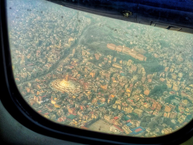 View of Boudhanath temple, Kathmandu from plane