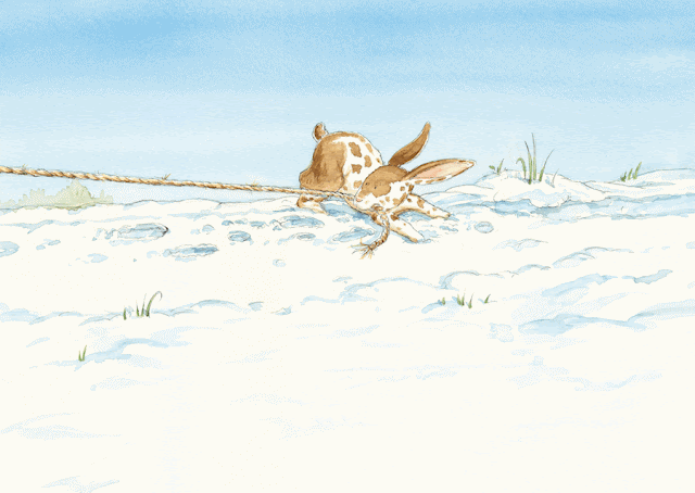 Angela Kommoß Illustration,  Kinderbuchillustrationen, Aquarell,   Hase, Häschen, Bunny, Een superslee,  Super-Sledge,  Superschlitten,  Bilderbuch, Aquarell