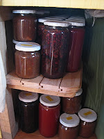 Jars of canned fruits for winter storage... if they last that long: yum!