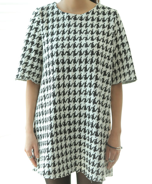 Houndstooth Patterned Mini Dress