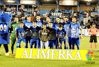 S. D. PONFERRADINA - Ponferrada, León, España - Temporada 2017-18 - Dinu Moldovan, Saúl Crespo, Fernando Román, Andy, Iago, Álvaro Moreno y Yuri; Jon García, Cidoncha, Ríos Reina y Jorge García. S. D. PONFERRADINA 1 (Cidoncha) VILLARREAL C. F. 0. 25/10/2017. Copa del Rey, dieciseisavos de final, partido de ida. Ponferrada, León, estadio El Toralín.