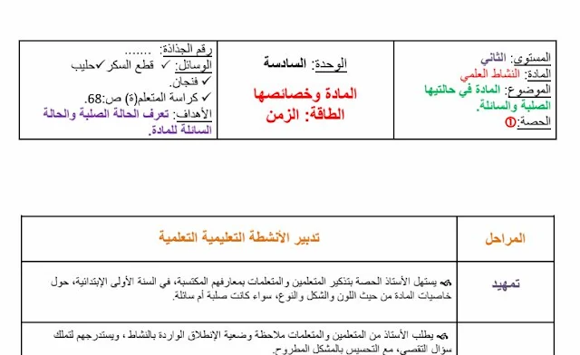 جذاذات الوحدة السادسة المختار في النشاط العلمي المستوى الثاني