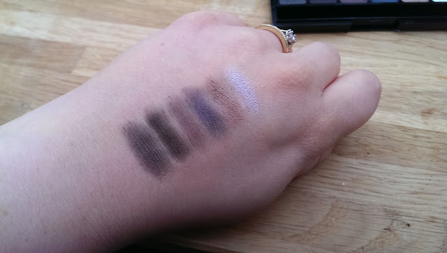 NYX smokey palette swatched on the back of my hand