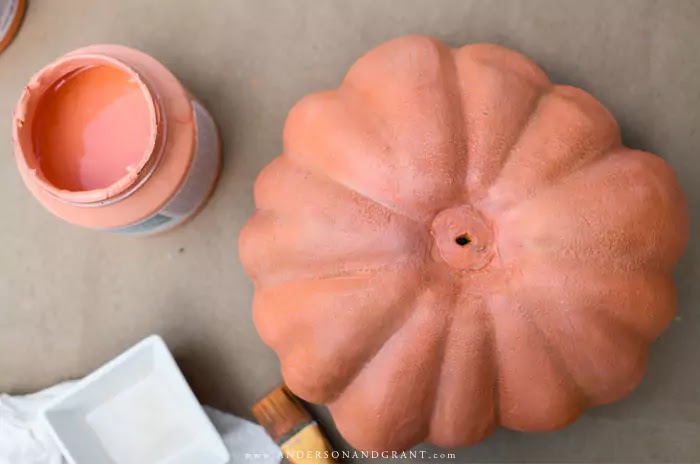 Painting a DIY faux pumpkin