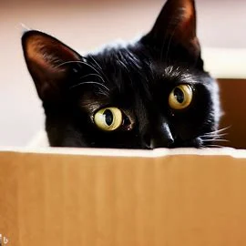 Black Cat peeping out from a cardboard box