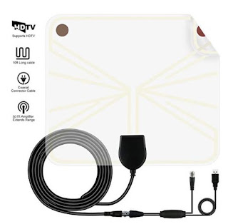 TV Antenna, Indoor Digital HDTV Antenna Amplified Signal Booster 50 Mile Range HD UHF VHF Freeview for Life Local Channels Broadcast for All Types of Home Smart Television