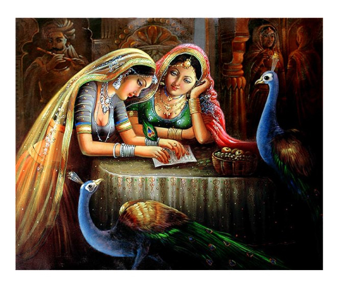 WRITING LADY CUTE WOMANS PAINTIG FROM INDIA