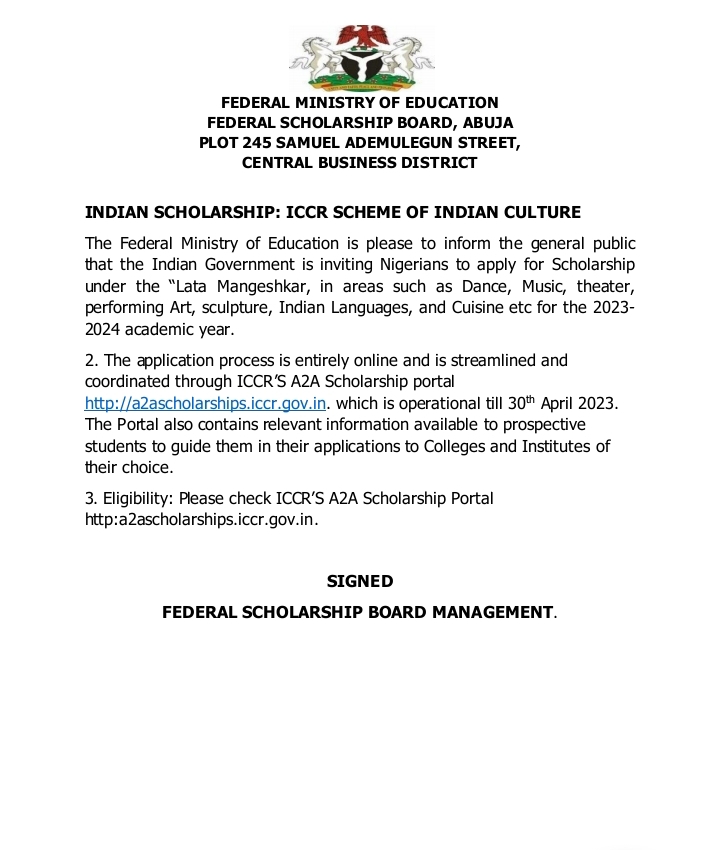 Scholarship for Nigerian Students to Study in Indian - FME