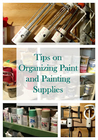 Organize your paint and related painting supplies with shelves and plumbing pipe.