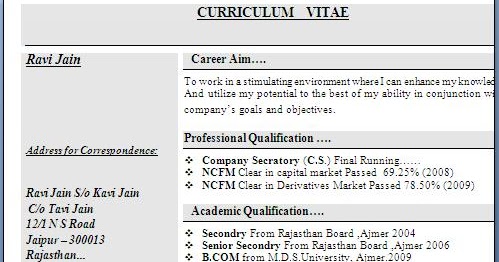 BCom Experience Resume Format