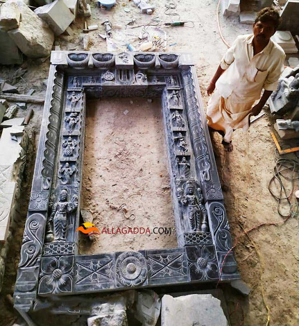 Temple entrace door stone art by Sri Lakshmi Veera Bhadra Shilpa Kala Mandiram located in Allagadda