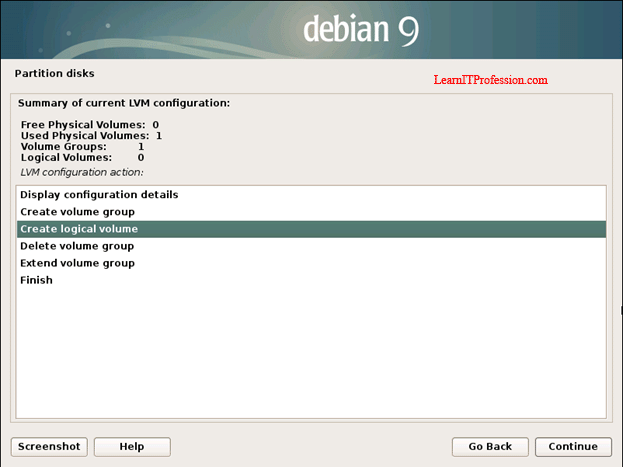 how install debian 9 with lvm