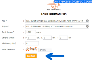 Tarif Kiriman Pos online