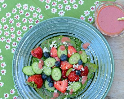 Strawberry Vinaigrette with Chipotle, another easy, innovative salad dressing made from scratch with fresh berries ♥ KitchenParade.com. Perfect for summer salads. Vegan. Ten-Minute Prep.