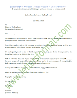 Sample Get Well Soon Message by Letter or Email to Employee