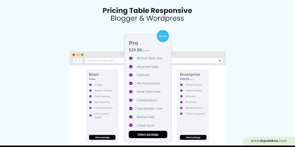 Cara Membuat Pricing Table Responsive di Blog