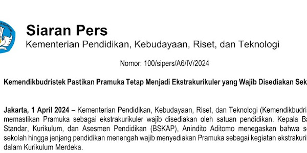 Kemendikbudristek Pastikan Pramuka Tetap Menjadi Ekstrakurikuler yang Wajib Disediakan Sekolah 