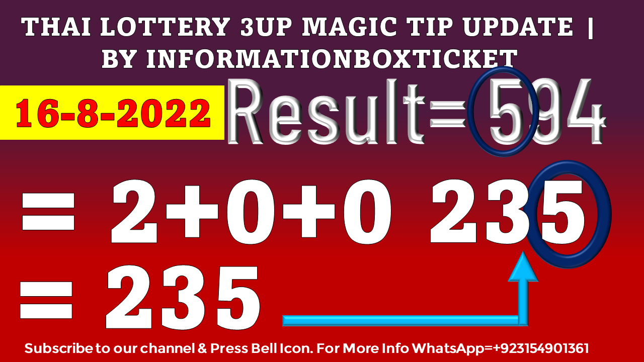 16-8-22 Thai Lottery 3up Magic Tip Update | By Informationboxticket