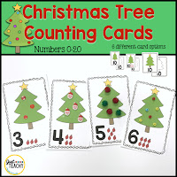 Christmas Tree Counting Cards, Number Recognition, Counting, One-to-One Correspondence, www.JustTeachy.com