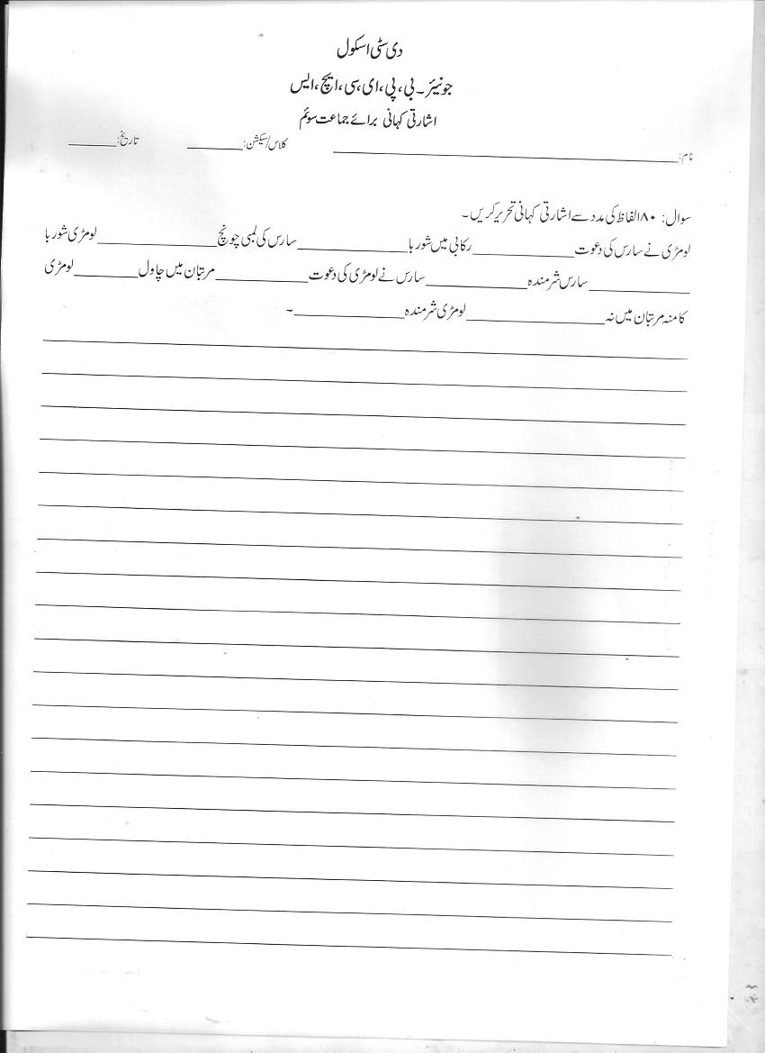 the city school grade 3 urdu revision worksheet